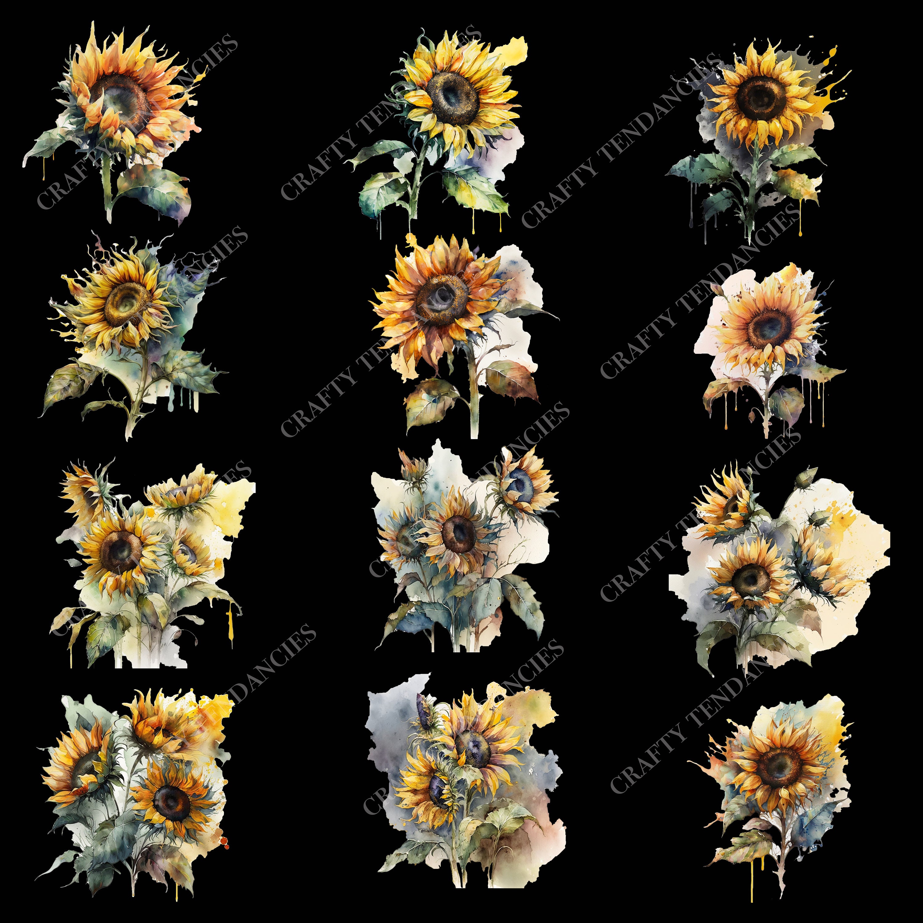 Watercolor Sunflower PNG Files for Instant Download Sunflower - Etsy