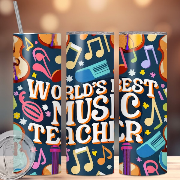 Worlds best music teacher tumbler wrap for 20oz skinny tumblers, music sublimation tumbler, teacher tumbler wrap template, gift for teacher