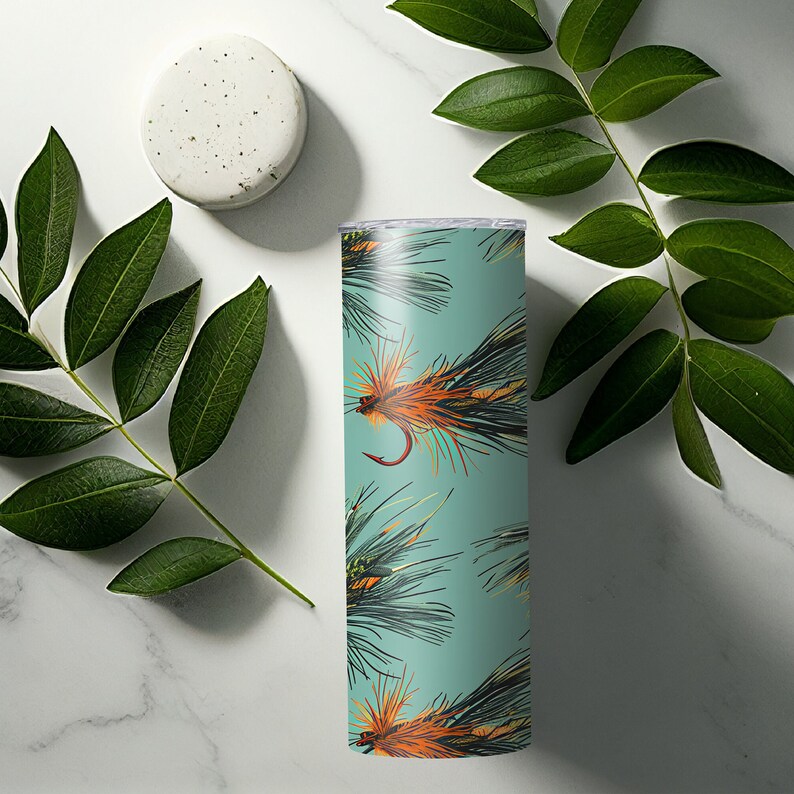 Fly Fishing Flies Tumbler Wrap for 20oz Skinny Tumblers, Fishing