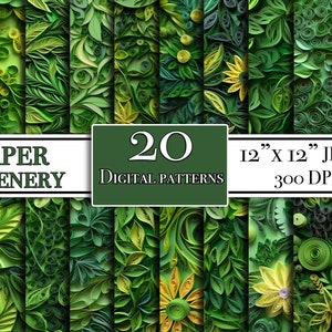 Greenery and foliage digital paper bundle, 20 Greenery digital paper designs for scrapbooking and POD, Foliage repeating patterns