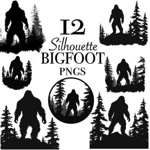 Arquivos de clipart da silhueta do Pé Grande para download instantâneo, arquivos PNG do Sasquatch para adesivos, decalque da silhueta do Pé Grande, design de adesivo do Pé Grande