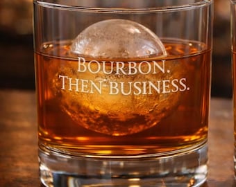 Copo de uísque "Bourbon Then Business", copo de uísque gravado de 310ml, presente engraçado para o pai, copo de uísque premium, "Dad Army", presente para amantes de uísque