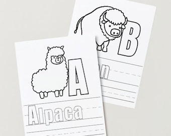 Coloriages alphabet animaux | Écriture alphabétique | Apprentissage préscolaire | Feuilles de travail pour les enfants d'âge préscolaire | Pages d'activités pour les enfants | École à la maison