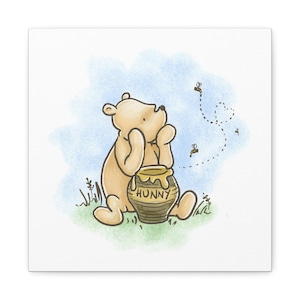 Classic Winnie Wall Art | Honey Pot and Bees | Playroom Boy & Girl | Kids Bedroom Art Decorations | Kids Bedroom Art | Aesthetic Nursery