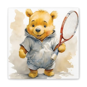 Tennis Wall Art Canvas | Tennis Gifts for Boys & Girls | Winnie the Pooh Nursery Canvas Print | Sports Poster Print | Small Large Artwork