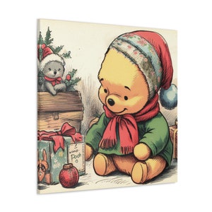 Vintage Pooh Decor Wall Art | Vintage Classic Winnie Pooh Christmas Decor | Winnie the Pooh Art Canvas Nursery Theme | Adult Women Gift