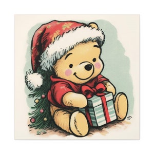 Vintage Classic Winnie Pooh Christmas Decor | Winnie Pooh Vintage Art Canvas Nursery Wall Art | Kids Boys Girls Adult Winnie the Pooh Gift