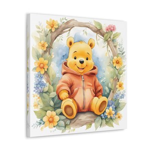 Winnie The Pooh Nursery Canvas Print | Flower Nursery Decor | Floral Artwork Decor for Nursery | Aesthetic Nursery Poster | Playroom decor