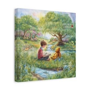 Christopher Robin & Winnie Pooh Wall Art Leinwand - Serene Nature Scene - Nostalgische Freundschaft Druck, Malerei, Poster, Kinderzimmer Dekor