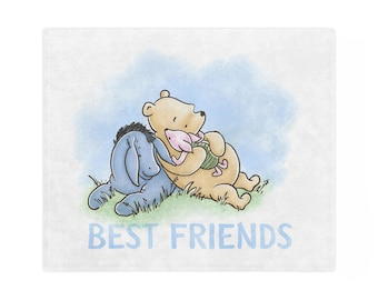 Coperta di peluche dei migliori amici di Winnie the Pooh, Pimpi e Ih-Oh, coperta per la cameretta dei bambini in colori pastello, confortevole fascia per la cameretta dei bambini con i personaggi amati