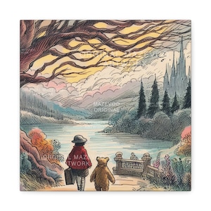 Winnie the Pooh and Christopher Robin | Vintage-Inspired Illustration | Classic Children&#39;s Book Art | Story book Print | Nursery Wall Decor