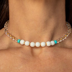 Turquoise Clear Quartz White Jade  Choker Gemstone Necklace Yellow Knotted Silk Natural Crystal Beads Layering Jewelry Gift