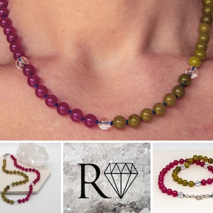 Clear Quartz Olive Jade Fuschia Jade Choker Gemstone Necklace Blue Knotted Silk Natural Crystal Beads Layering Jewelry Gift