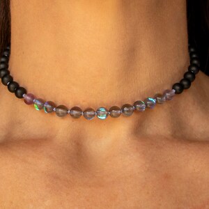 Purple Fluorite Onyx Specrolite Quartz Choker Gemstone Necklace Blue Knotted Silk Natural Crystal Beads Layering Necklace Jewelry Gift