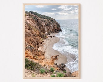 Malibu Beach Print Ocean Beach Photography Modern Boho Wall Art, Malibu California Photography Neutral Wall Decor