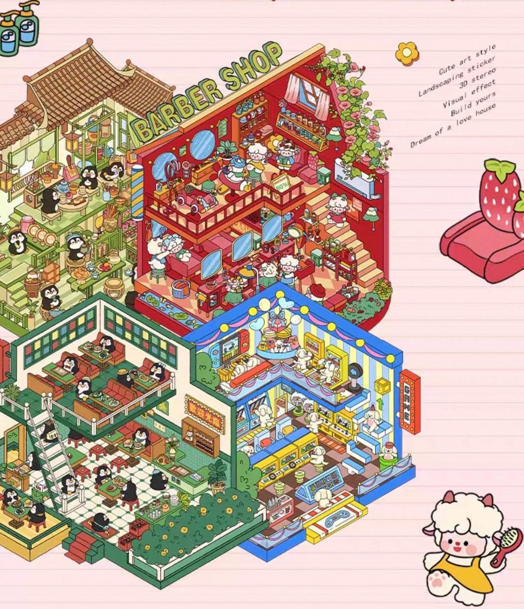 Isometric Sticker Reference 3D Isometric Sticker 4 Scenes - 4 Themes Sets: Penguins Restaurant ...