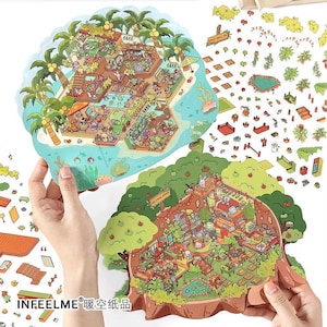 3D Isometric Big Sticker 2 Scenes - Make your own: Sea Studio|Forest Cabin - DIY Miniature Room Decor
