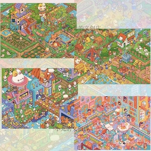 3D DIY Isometric Large Sticker Set 4 Scenes - DIY Miniature Room Decor