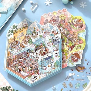 3D DIY Isometric Large Sticker Set 2 Scenes - Make your own: Ice Snow World|Wonderful Cute Garden - DIY Miniature Room Decor