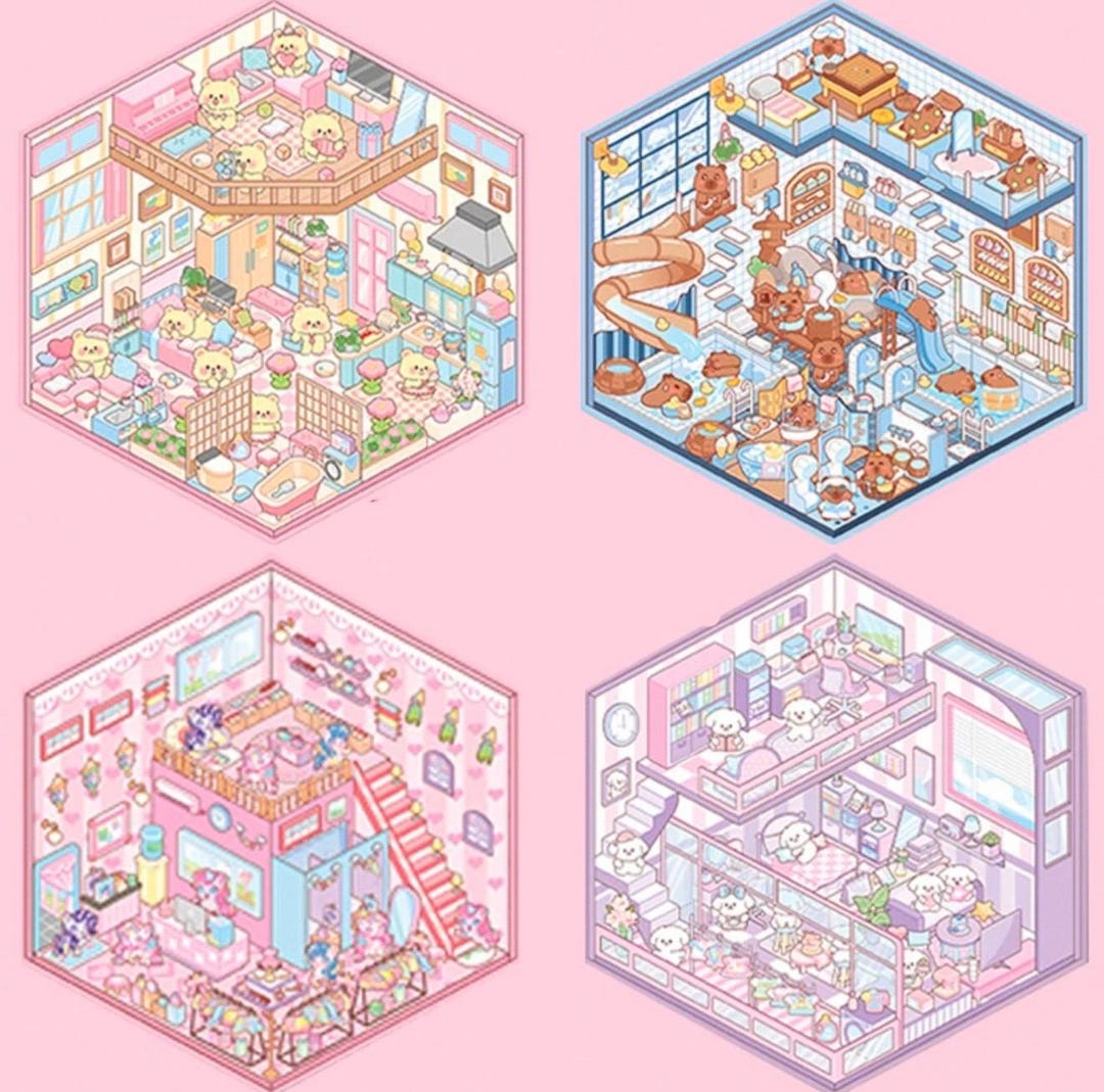 Isometric Sticker Reference 3D Isometric Sticker 4 Scenes - 4 Themes Sets: Hot Spring|clothing ...
