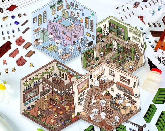 Isometric Sticker Reference 3D Isometric Sticker Scenes - 4 Themes Sets: Sushi Shop|coffee Shop ...