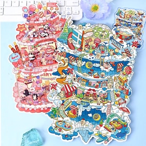 3D DIY Isometric Large Sticker Set 2 Scenes - Make your own: Happy Birthday|Sky City - DIY Miniature Room Decor