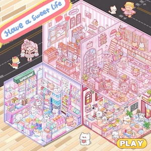 3D Isometric Sticker 4 Scenes - 4 Themes Sets: Restaurant|Bakery Shop|Conveniece Store - DIY Miniature Room Decor