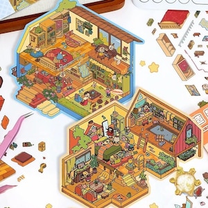 3D DIY Isometric Large Sticker Set 2 Scenes - Make your own: Doll Party|Green Plant Homeland - DIY Miniature Room Decor