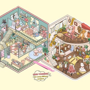 3D Isometric Large Sticker Set 2 Scenes - Make your own: Small Tailor Shop - DIY Miniature Room Decor