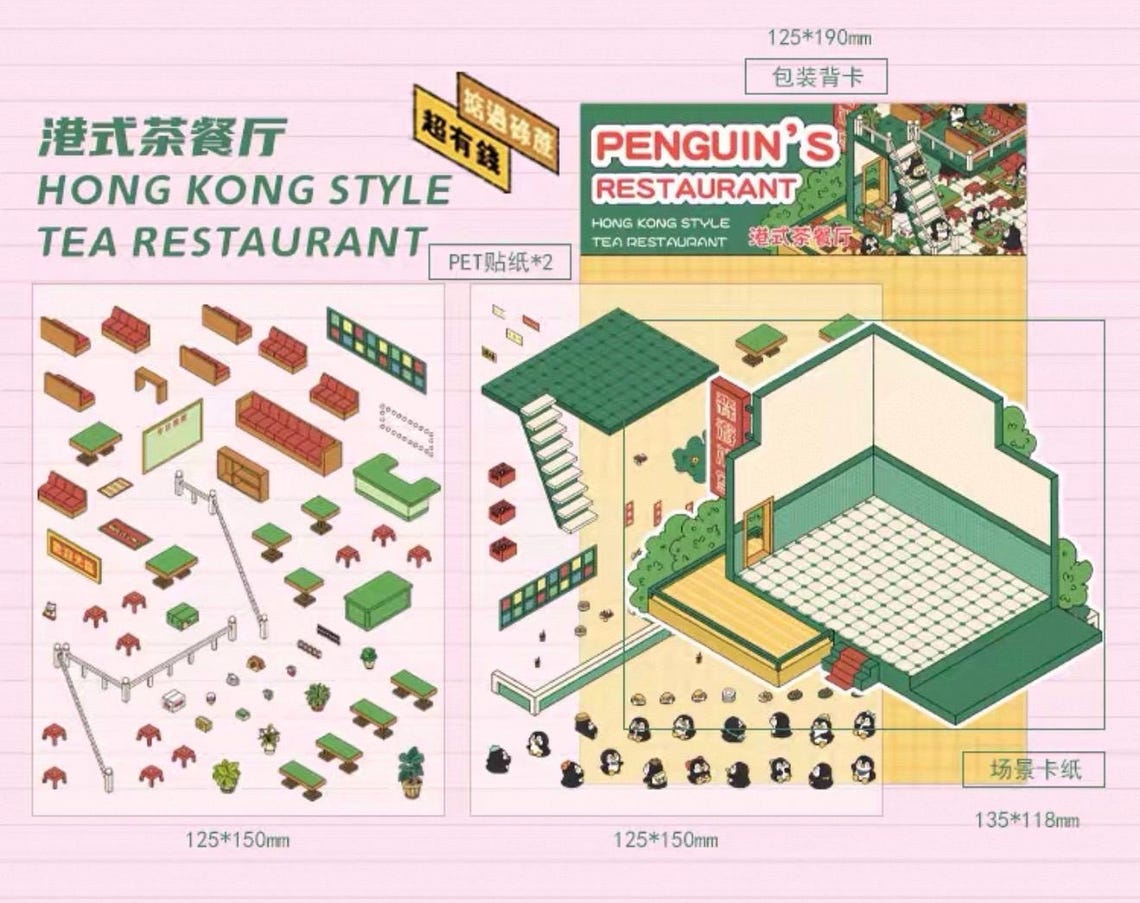 3D Isometric Sticker 4 Scenes - 4 Themes Sets: Penguins Restaurant ...