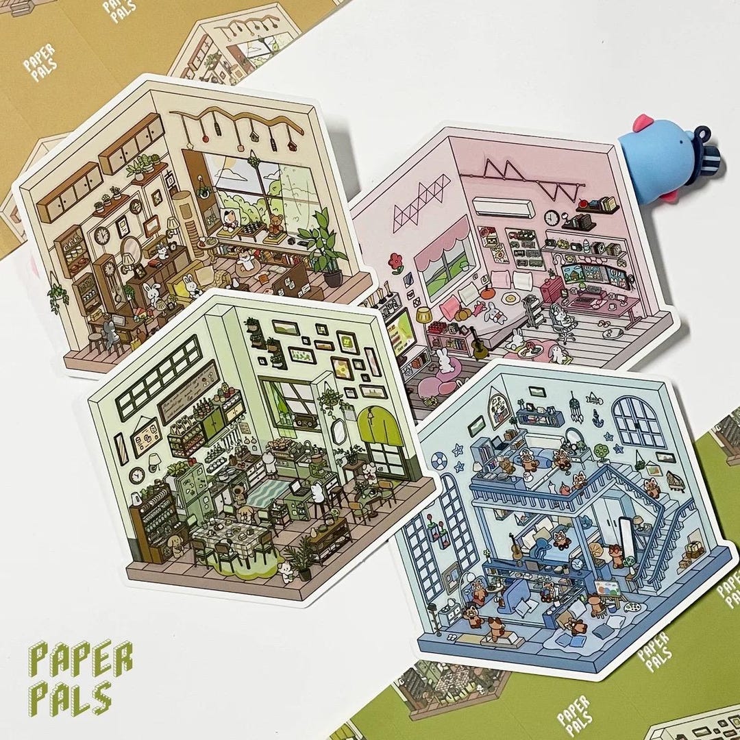 Isometric Sticker Reference 3D Isometric Sticker 4 Scenes - 4 Themes Sets: Bedroom|living Room|e ...