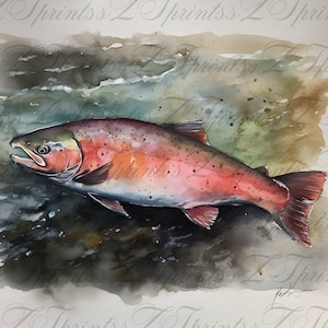 Salmon Art 3 File Types Digital Art Fish Painting for Fishermen perfect gift for fisherman Salmon Painting Digital Download Png Jpg Pdf