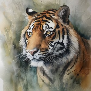 Tiger Art Digital 3 File Type Download Tiger Painting Water Color Art For Bedroom Tiger Digital Print Decor