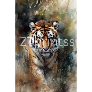 Tiger Art Digital 3 File Type Download Tiger Painting Water Color Art For Bedroom Tiger Digital Print Decor