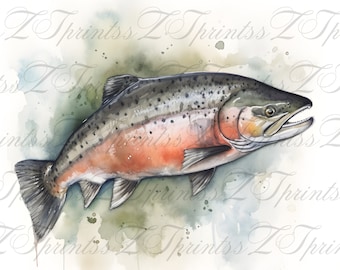 Salmon Art 3 File Types Digital Art Fish Painting for Fishermen perfect gift for fisherman Salmon Painting Digital Download Png Jpg Pdf