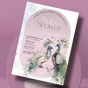 EDITABLE Baby Shower Proud As Peacocks Invitation Baby Shower Invitation Whimsical Pink Girl Green Blue Peacock Printable Instant Download