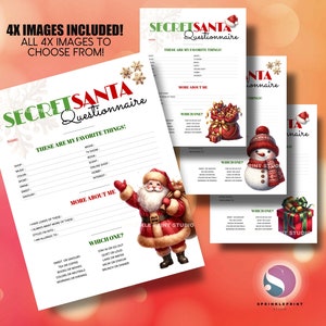 Secret Santa Questionnaire, Work Secret Santa, Secret Santa Survey, Secret Santa List, Christmas Party, Secret Santa Party Instant Download