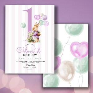 EDITABLERABBIT Birthday Party InvitationRabbit ThemeRabbit 1st Birthday Pink Girl Birthday Instant Download PRC