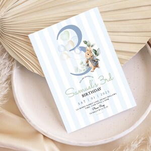 EDITABLE Rabbit Invitation Boy Blue Rabbit 3rd Birthday Invite Birthday Boy Party Digital Template Whimsical Party Invite PRC