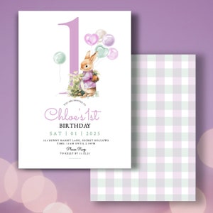 Rabbit Birthday Party InvitationRabbit ThemeRabbit 1st Birthday Pink Girl Birthday Instant Download PRINTABLE