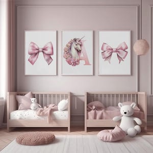 Custom Unicorn Bow nursery print, bow print wall art, personalised initial pink bow wall art, girl bow nursery decor, pink bow wall art BOW