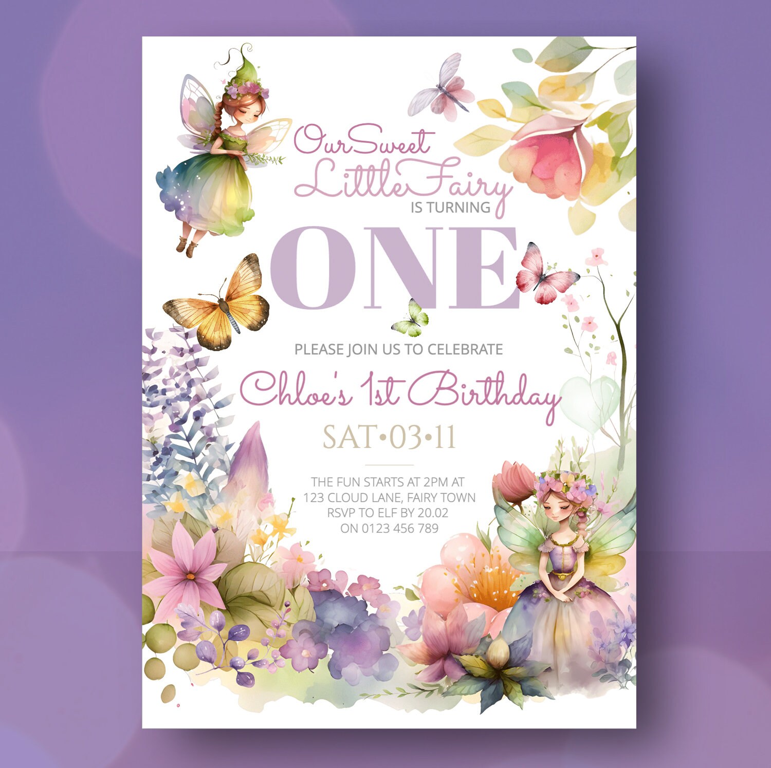EDITABLE Fairy 1st Birthday Invitation Enchanted Fairy Garden Magical