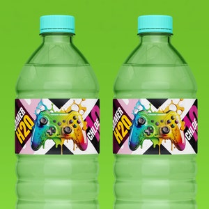Étiquette de bouteille d&#39;eau de jeu vidéo MODIFIABLE, fête de jeu, emballage de boisson, joueur, combiné de jeu, téléchargement numérique immédiat