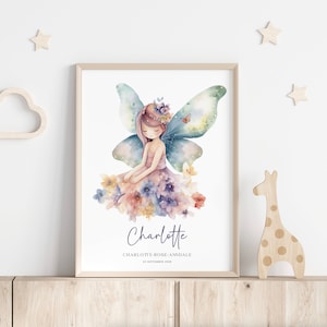 Impressão personalizada para berçário de fadas, impressão de nome de fada de jardim, impressão de fada personalizada, pôster de nome, decoração de parede para berçário de meninas, tema de fada FAI