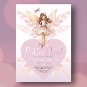 EDITABLE Fairy 2nd Birthday Invitation Garden Party Girl Invite Fairy Boho Enchanted Fairy First Birthday Flutter FA Party Instant Download