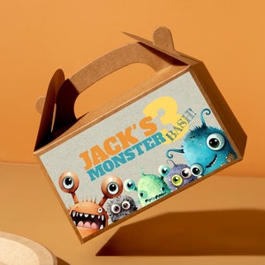 Editable Monster Party Gable Box Monster Bash Birthday Labels Our Little Monster Favor Box Sticker Treat Box Printable Editable Template MC