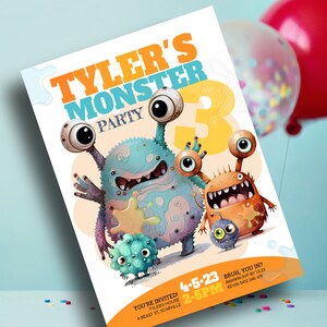 Bearbeitbare Monster Party-Einladung, kleine Monster einladen, Party Einladung, Monster Geburtstagseinladung, Alien einladen, Sofort Download