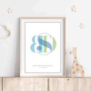 Personalisierter Initialnamen-Druck, Kinderzimmer-Druck, Kinderzimmer-Wanddeko, Jungen-Schlafzimmer-Poster, benutzerdefinierte Kinderzimmer-Kunst, Kinderzimmer-Wandkunst MON