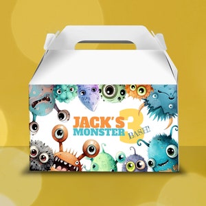 Editable Monster Bash Gable Box Our Little Monster Birthday Party Boy Printable Template Orange Blue Instant Download MC