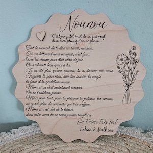 Cadeau nounou pancarte remerciements nounou bois personnalisable